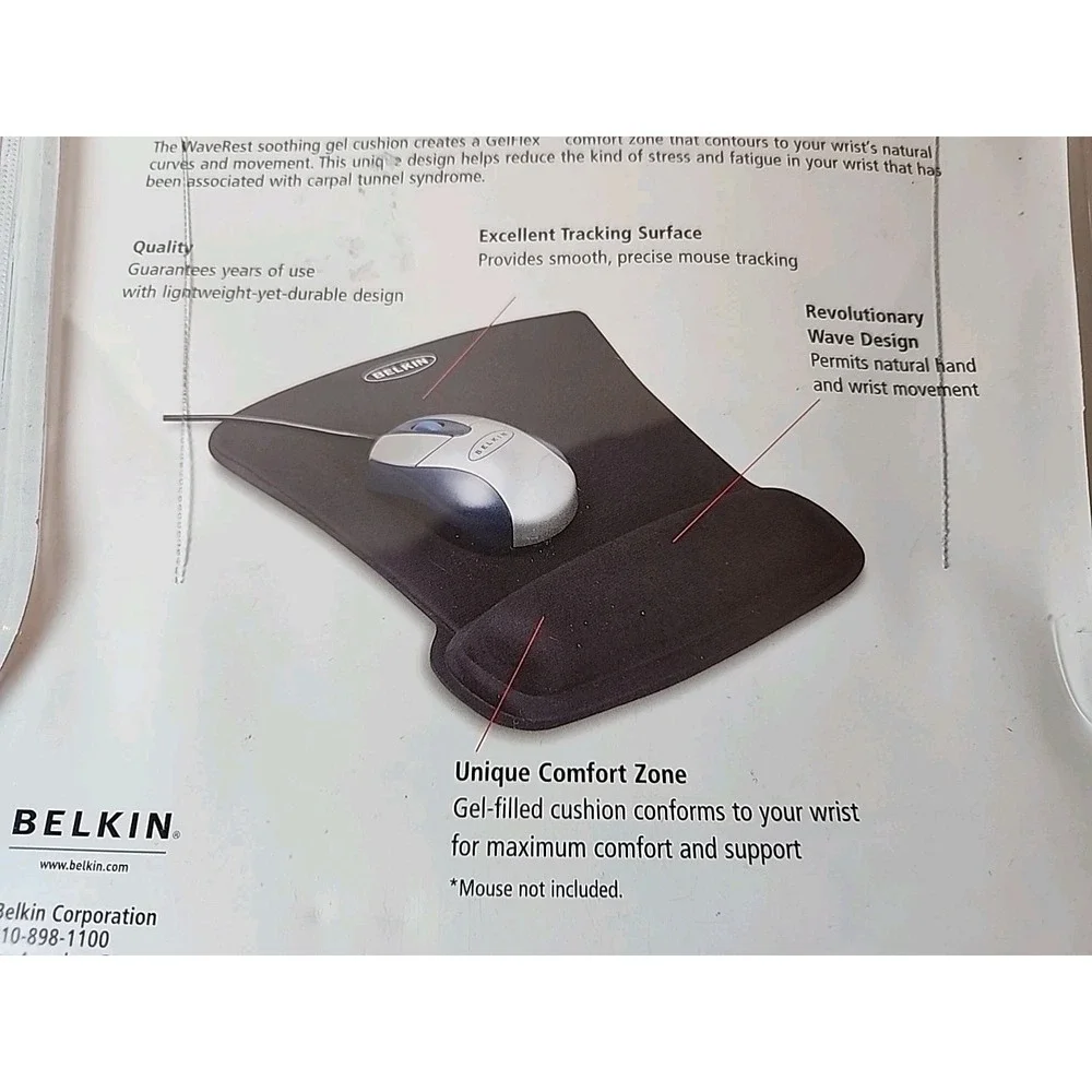 Belkin WaveRest Gel Wrist Cushion Mouse Pad Black Comfort F8E262-BLK NEW Sealed